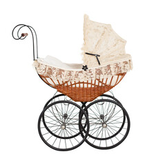 Vintage baby buggy isolated on white background