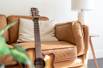 Wall Mural - Modern living room with acoustic guitar