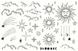 Hand draw elements set collection stars and sun vector