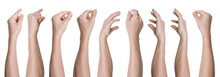 Set Of Man Hand Gestures Isolated On Transparent Background - PNG Format.