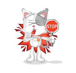 Wall Mural - cat holding stop sign. cartoon mascot vector