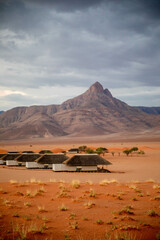 Wall Mural - thatched roofs at a resort in desert of namibia africa