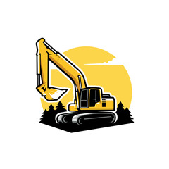 Canvas Print - excavator loader - heavy construction machine illustration logo vector