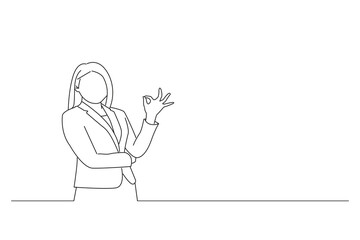 Wall Mural - Illustration of young business woman showing OK sign. Outline drawing style art