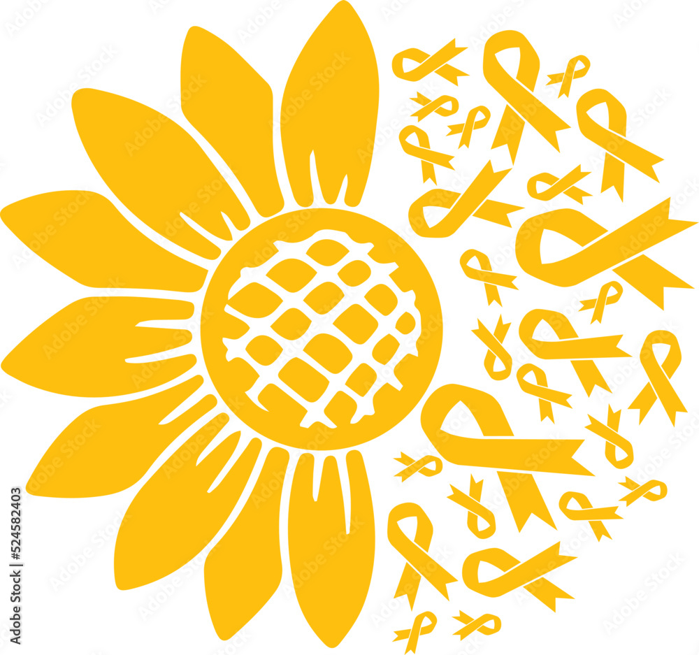 Sunflower Appendix Cancer Amber Ribbon vector eps,Appendix Cancer ...