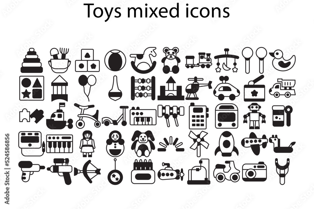 Set of toys mixed icons. Toys mixed icons.