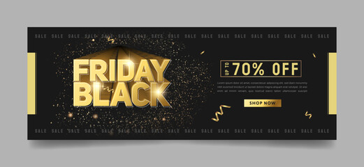 Wall Mural - Black Friday Facebook cover, ad banner template, creative sale banners concept modern layout black background, gold 3d text