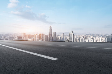 Wall Mural - Road and city buildings landscape skyline