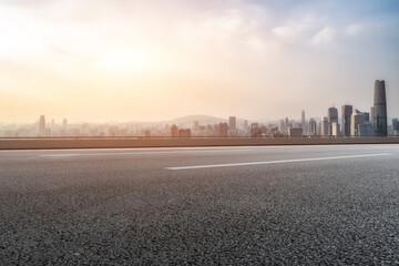 Canvas Print - Road and city buildings landscape skyline