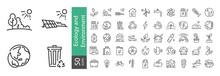 Simple Set Of Ecology And Environment Related Vector Line Icons. Contains Such Icons As Electric Car, Global Warming, Forest, Recycle, Nuclear Power, Pollution, Biofuel, Windmill And More.
