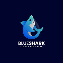 Vector Logo Illustration Blue Shark Gradient Colorful Style.