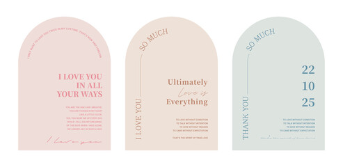 arched simple and trendy card, invitation, panel design illustration graphic set.