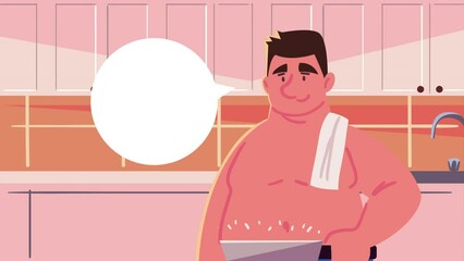 Wall Mural - fat man cooking kitchen recipe animation