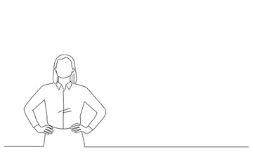 Wall Mural - Drawing of young woman standing with hands on waist. Outline drawing style art