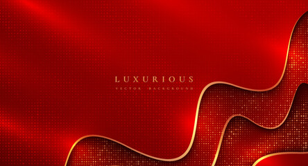 Wall Mural - luxury red background with shining golden lines. elegant background with halftone effect.