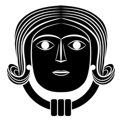 Wall Mural - Face of a Celtic goddess wearing torc. Black and white negative silhouette.