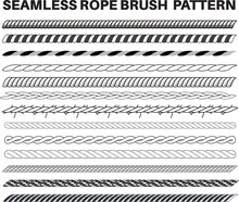 Seamless Rope Pattern Brushes Flat Sketch Vector Illustration, Set Of Braided Cable, Yarn And Thread Brush Set