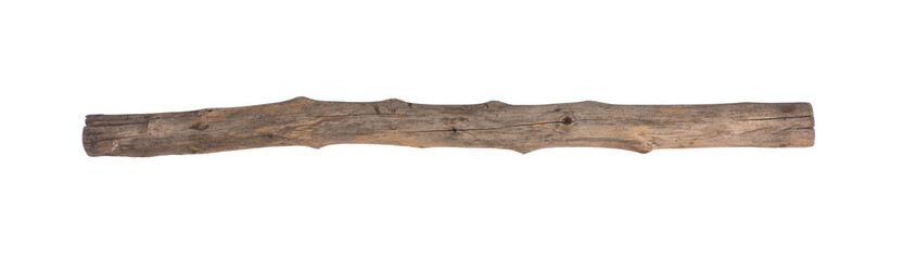 old wooden stick with cracks isolated on white background