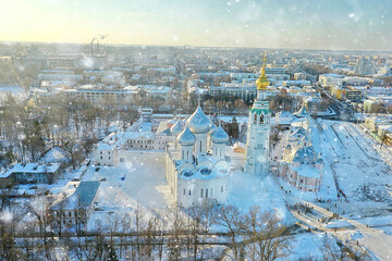 Wall Mural - Vologda cathedral winter landscape aerial view from drone