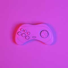 Sticker - White gamepad in pink-blue neon gradient light. Minimalism gaming concept