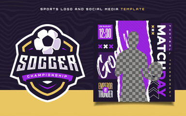 Soccer sports Logo and match day banner flyer for social media post