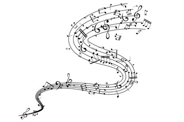 Notes on the swirl. Music decoration element isolated on the white background.