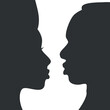 © Tatiana - African people silhouette. Man and woman head profile. Love, Romantic dating moment. African american couple Silhouette.  Vector illustration