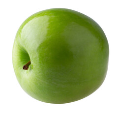 Canvas Print - Green apple with green leaf and cut slice with seed isolated on alpha background.