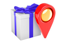 Gift Box, Present With Map Pointer. 3D Rendering