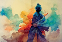 Tai Chi Master In The Flow Of Color And Harmony, Spirit And Mindfullness