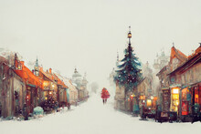 Illustration Of A Cute Little Christmas Village