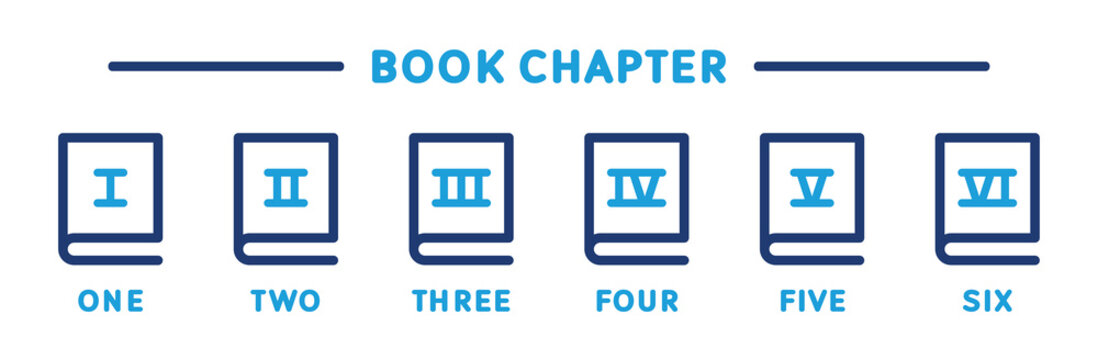 book chapter number 1 to 6 icon set. vector illustration