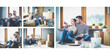© lenets_tan - Portrait happy smiling young couple painting interior wall of new house. Young couple
