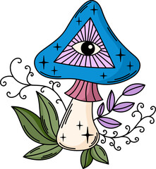 Wall Mural - Occult magic mushroom vector clipart. Mystical boho celestial mushroom illustration