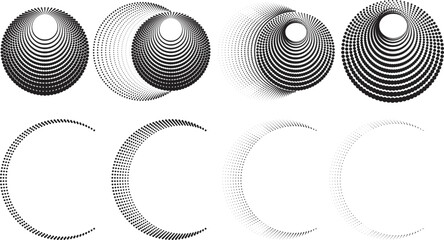 Wall Mural - Halftone dots in Semi Circle Form .  Vector Illustration .Technology round. Moon Logo . Design element . Abstract Geometric shape . letter c .