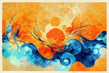 Wall Mural - abstract orange blue floral massage aromatherapy nature health zen peace background, illustration