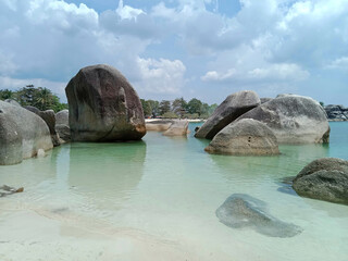 Wall Mural - Beautiful Tropical Tanjung Tinggi Beach, Belitung Island, Indonesia.