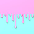 Pink paint drips flow down blue wall.