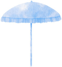 Blue Beach Umbrella Watercolor Illustration