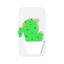 Simple Green Cactus Plant In The Pot Isolated Icon On White Background. Flat Design Vector Illustration