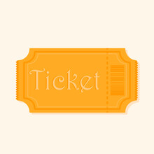 Simple Orange Ticket With Barcode For Cinema, Museum, Theatre Event Isolated, Flat Design Vector Logo Illustration