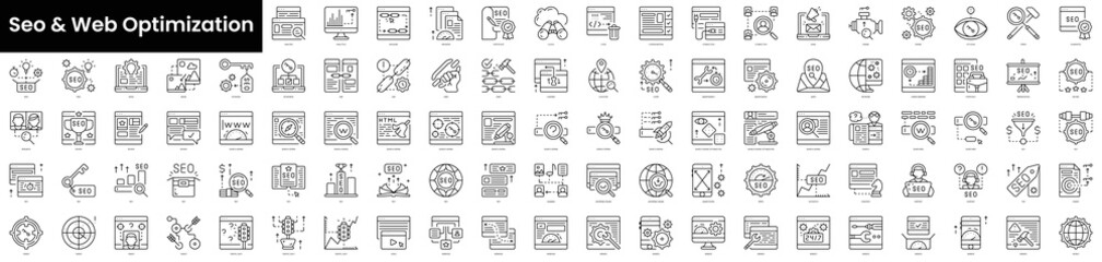 Wall Mural - Set of outline seo and web optimization icons. Minimalist thin linear web icon set. vector illustration.