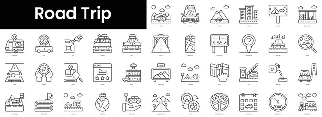 Wall Mural - Set of outline road trip icons. Minimalist thin linear web icon set. vector illustration.