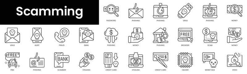 Set of outline scamming icons. Minimalist thin linear web icon set. vector illustration.