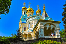Saint Peter And Paul Cathedral In Karlovy Vary, Russian Orthodox Church With Golden Onion Domes And A Lavish Interior Filled With Art.
