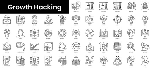 Wall Mural - Set of outline growth hacking icons. Minimalist thin linear web icon set. vector illustration.