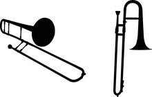 Trombone Eps Vector,  Silhouette, Logo, Trombone  Eps Vector Cut Files For Cricut Design, Trombone  Digital Commercial Clipart 