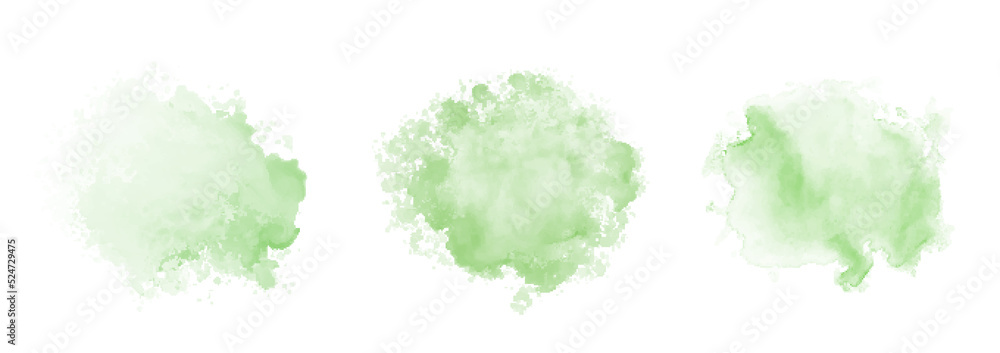 Set of abstract green watercolor water splash on a white background ...