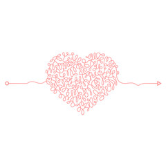 Heart Chaotic Doodle. Thread Clew Knot. Insane Messy Line. Complicated Clew Way. Tangled Cribble Path. Difficult Process.
