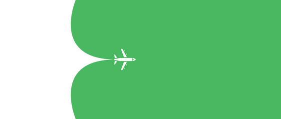 Airplane opening green background behind